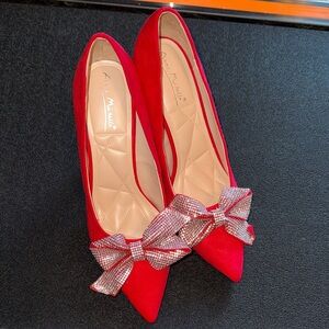 Red Bow Embellished Women's Shoes